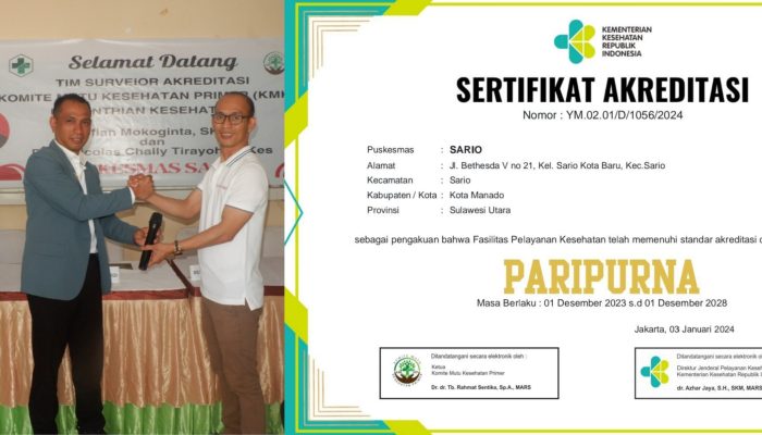 Membanggakan! Puskesmas Sario Kota Manado Terakreditasi Paripurna oleh Kemenkes RI