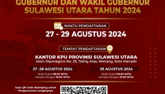 KPU Sulut Umumkan Pendaftaran Pasangan Calon Gubernur dan Wakil Gubernur 2024-2029