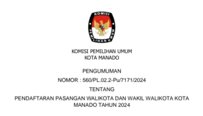 KPU Manado Umumkan Jadwal dan Persyaratan Pendaftaran Calon Walikota dan Wakil Walikota 2024