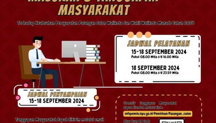 KPU Manado Buka Tahapan Tanggapan Masyarakat atas 4 Bapaslon Pilwako 2024 