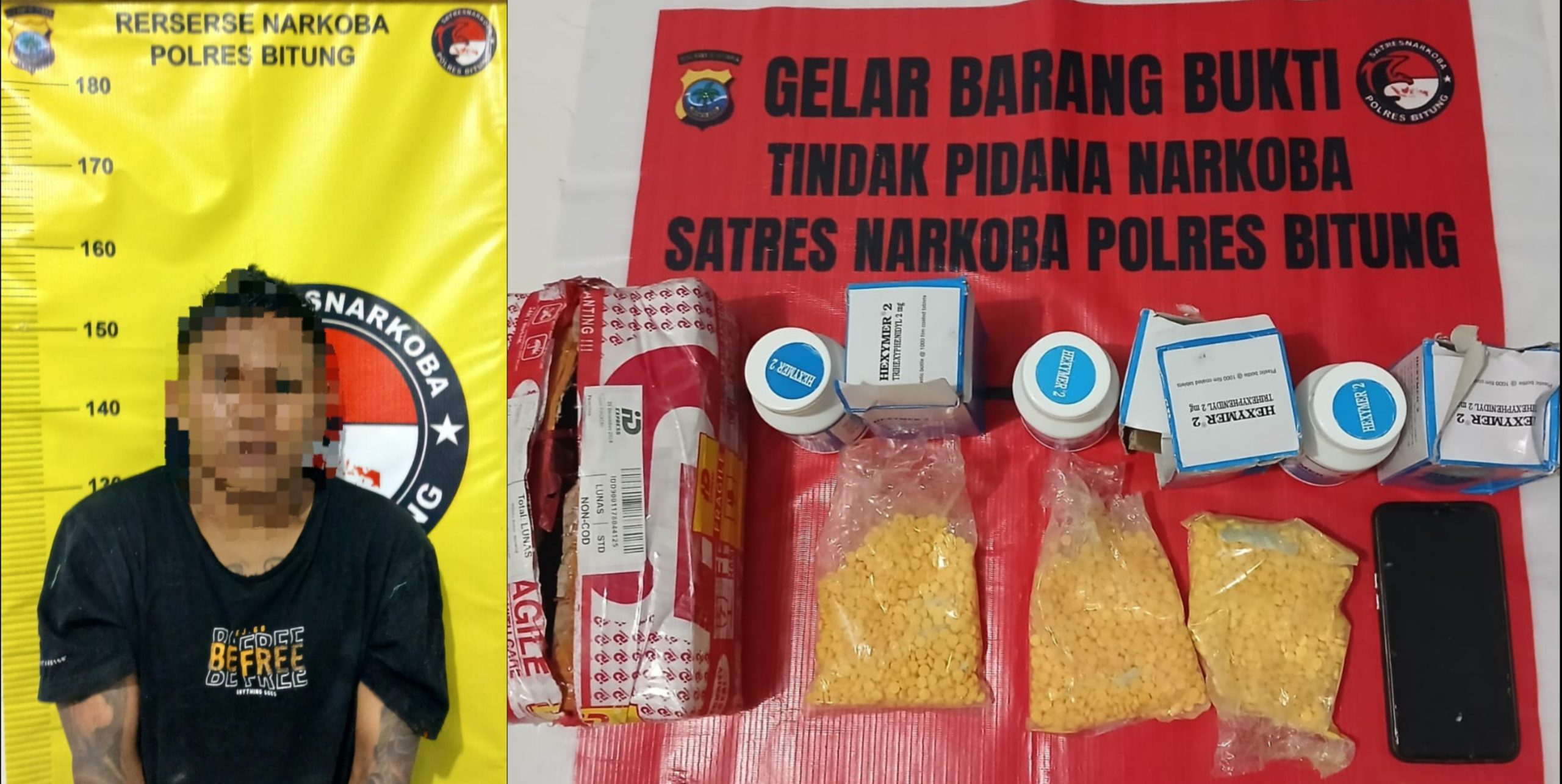 ZRA bersama barang bukti Trihexypenidyl. (Foto: Humas Polres Bitung)