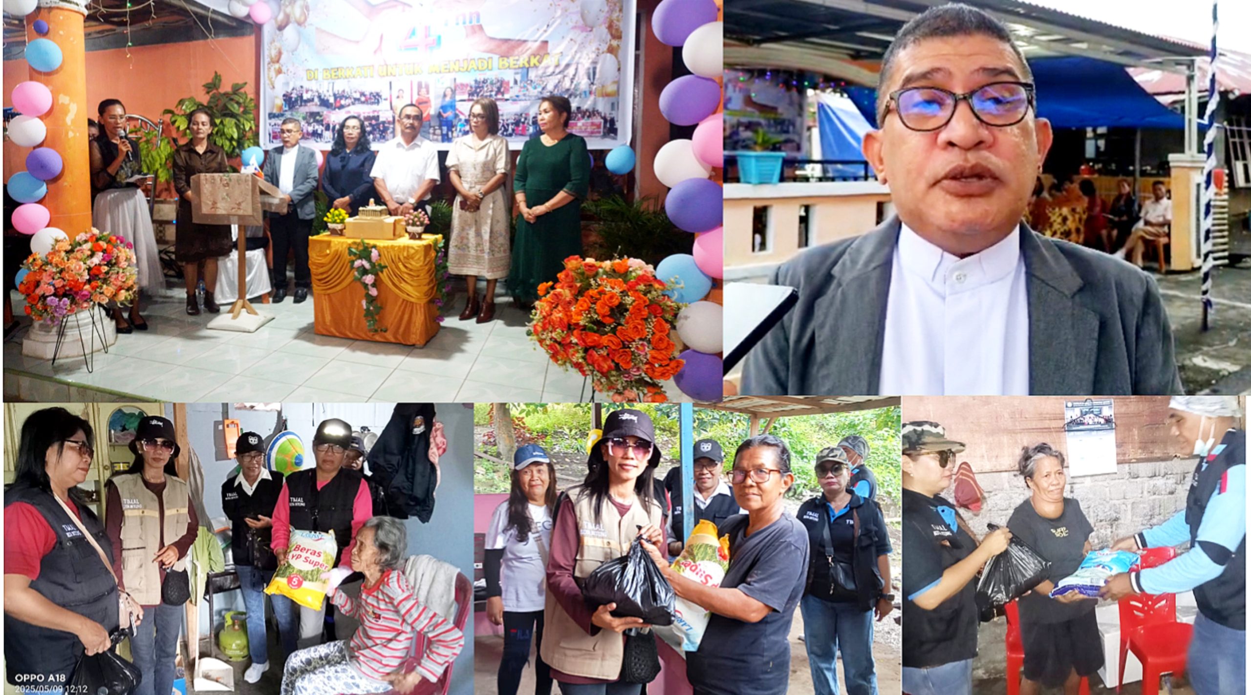 Pdt.Dirk Kaitang MTh (gambar kanan atas) dan Kegiatan HUT ke-4 Tim Malukade Kota Bitung. (Foto: Nong/DoX)