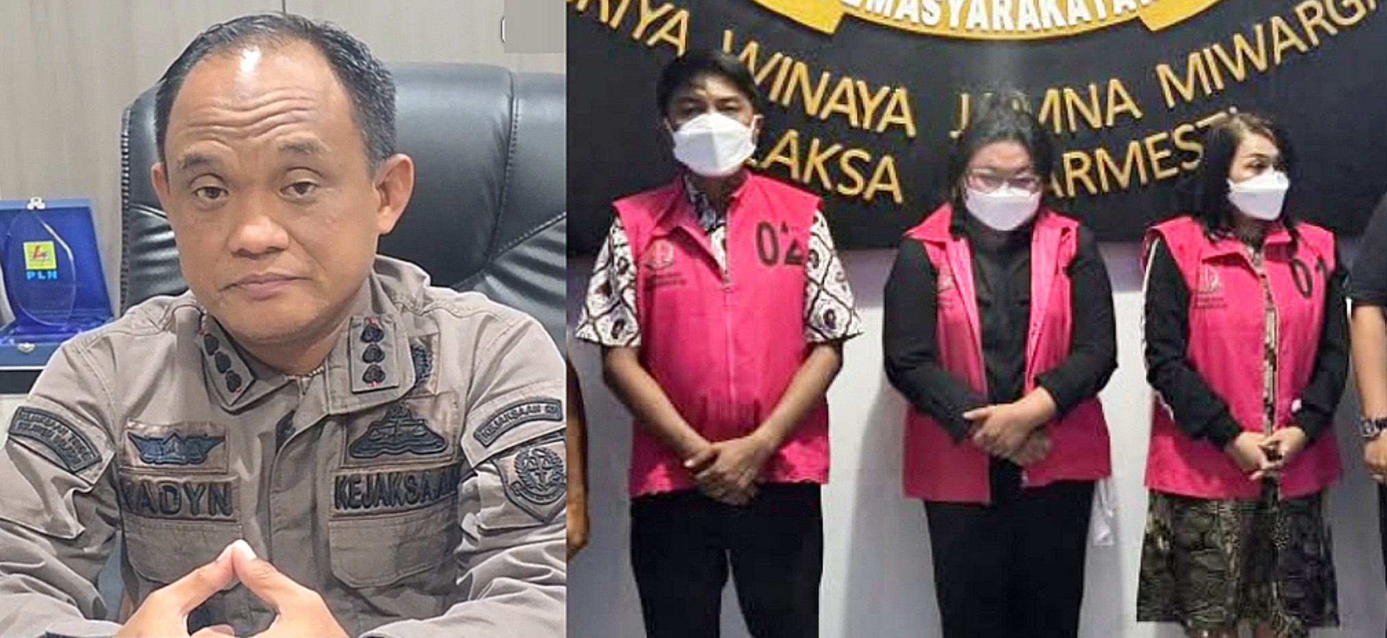 Kajari Bitung, Dr. Yadyn Palebangan SH MH, dan Tiga oknum ASN tersangka Perintangan Penyidikan. (Foto: Istimewa/DoX)