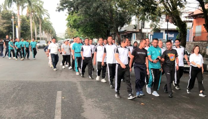 Semarak HUT Bhayangkara Ke-79, Polres Bitung Gelar Olahraga bersama TNI dan Instansi