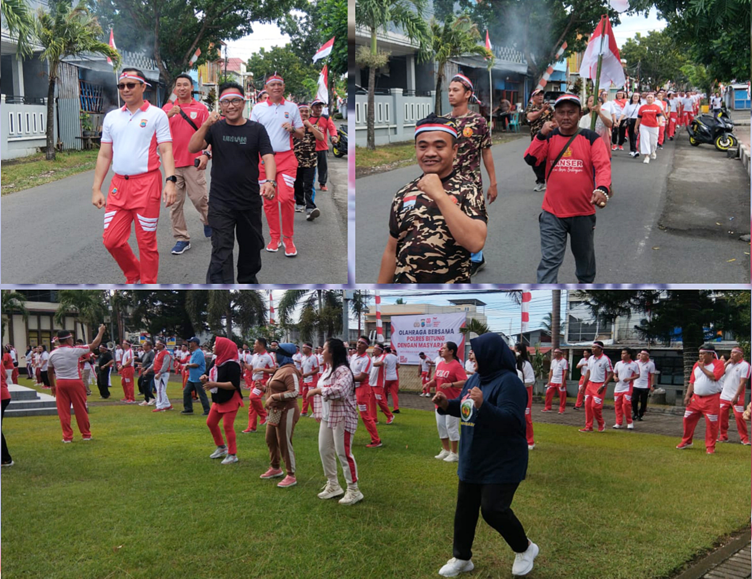 Polres Bitung olahraga bersama masyarakat, dalam rangka HUT RI ke-80. (Foto: Istimewa)