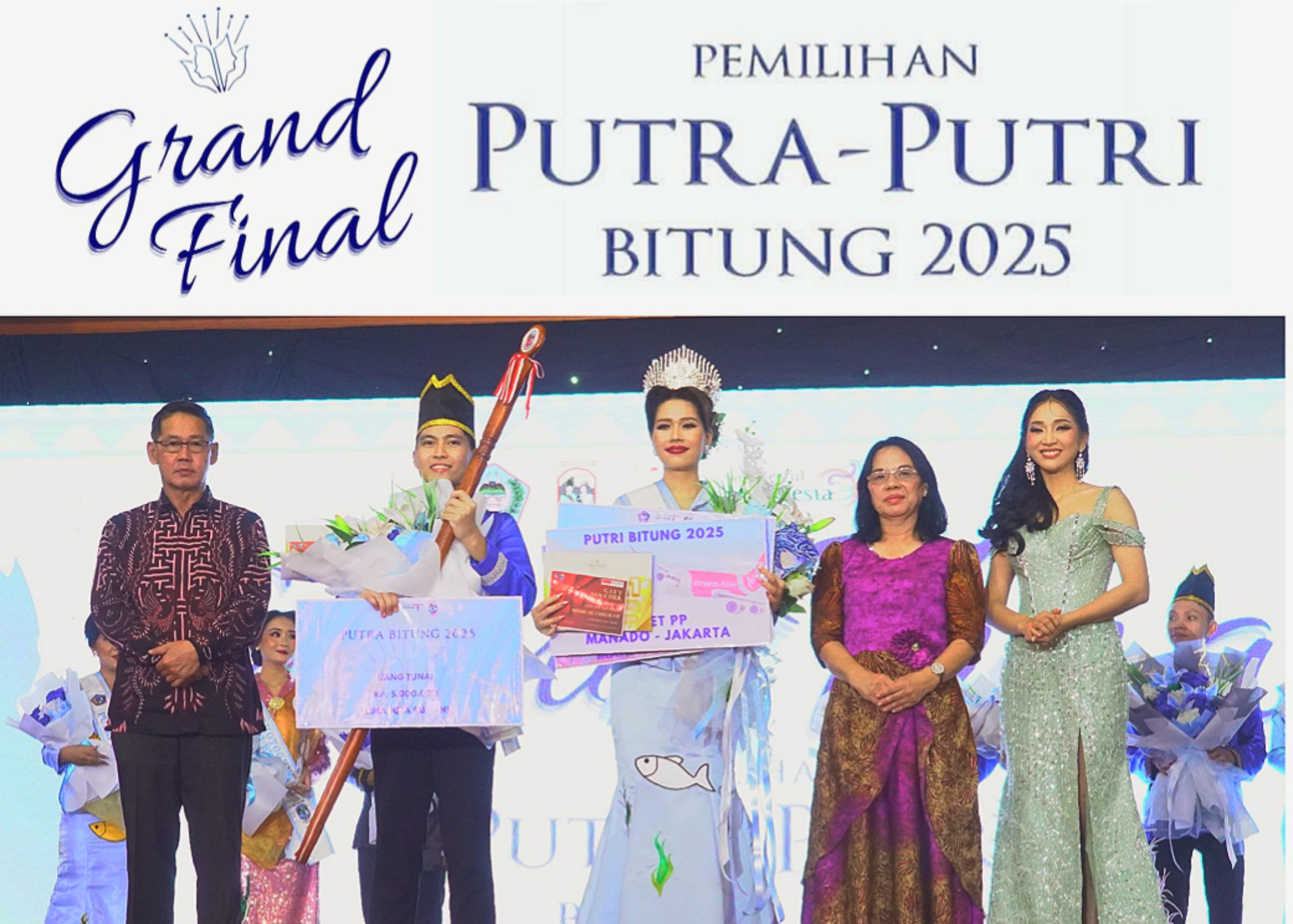 Walikota Bitung, Hengky Honandar SE bersama Bunda Ellen Honandar Sondakh SE, mengapit Putra Putri Bitung Tahun 2025, Timothy Imon dan Damia Tanod. (Foto: Istimewa)