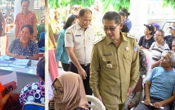 Walikota Bitung, Hengky Honandar SE, bersama Ketua TP-PKK Kota Bitung Ny. Ellen Honandar Sondakh SE, meninjau langsung penyaluran Bantuan Sosial Tahap I. (Foto: Istimewa)
