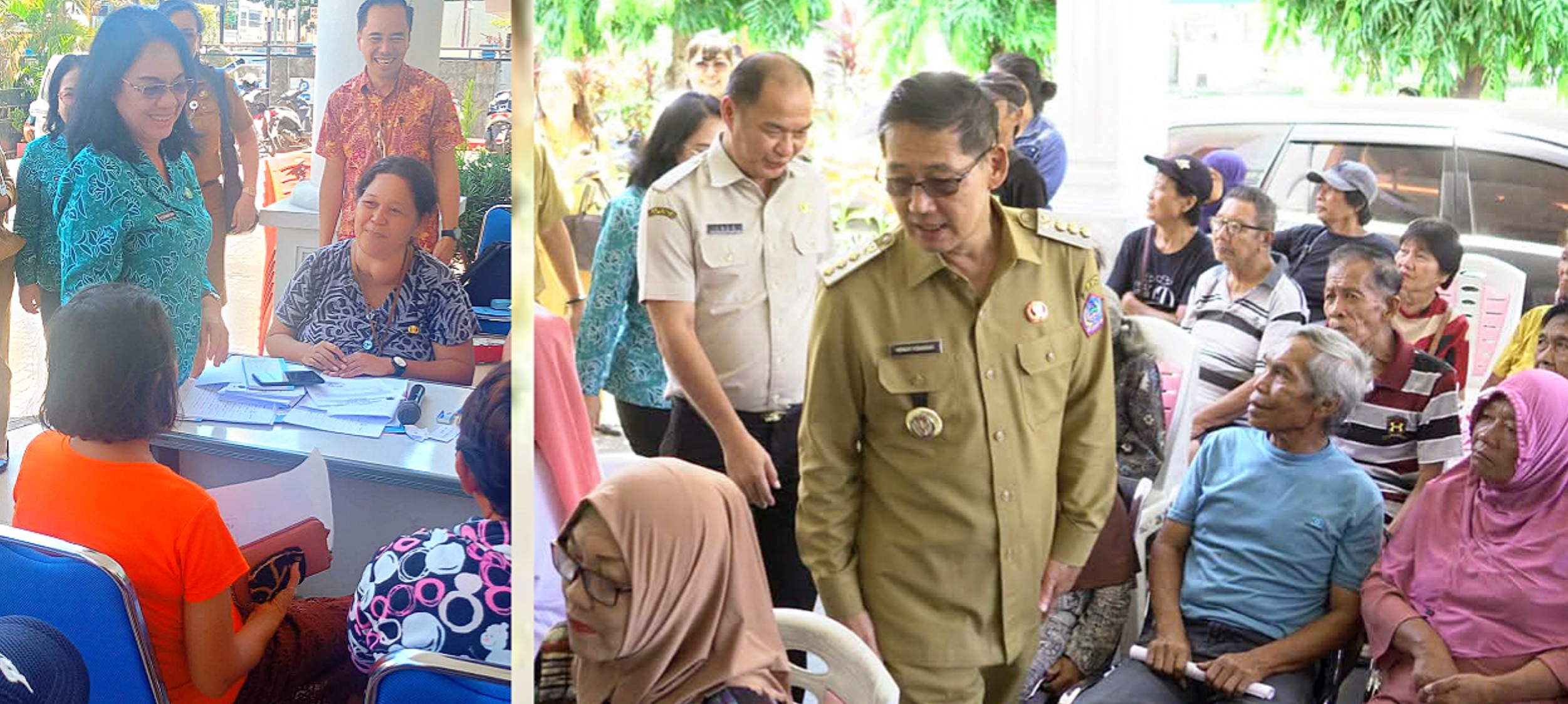 Walikota Bitung, Hengky Honandar SE, bersama Ketua TP-PKK Kota Bitung Ny. Ellen Honandar Sondakh SE, meninjau langsung penyaluran Bantuan Sosial Tahap I. (Foto: Istimewa)