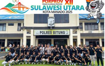 Kapolres Bitung, AKBP Albert Zai, S.I.K., M.H., resmi melepas Tim Voli Kota Bitung bertanding di Porprov XII Sulut Tahun 2025 di Kota Manado. (Foto: Ist/Ridho L Tobing)