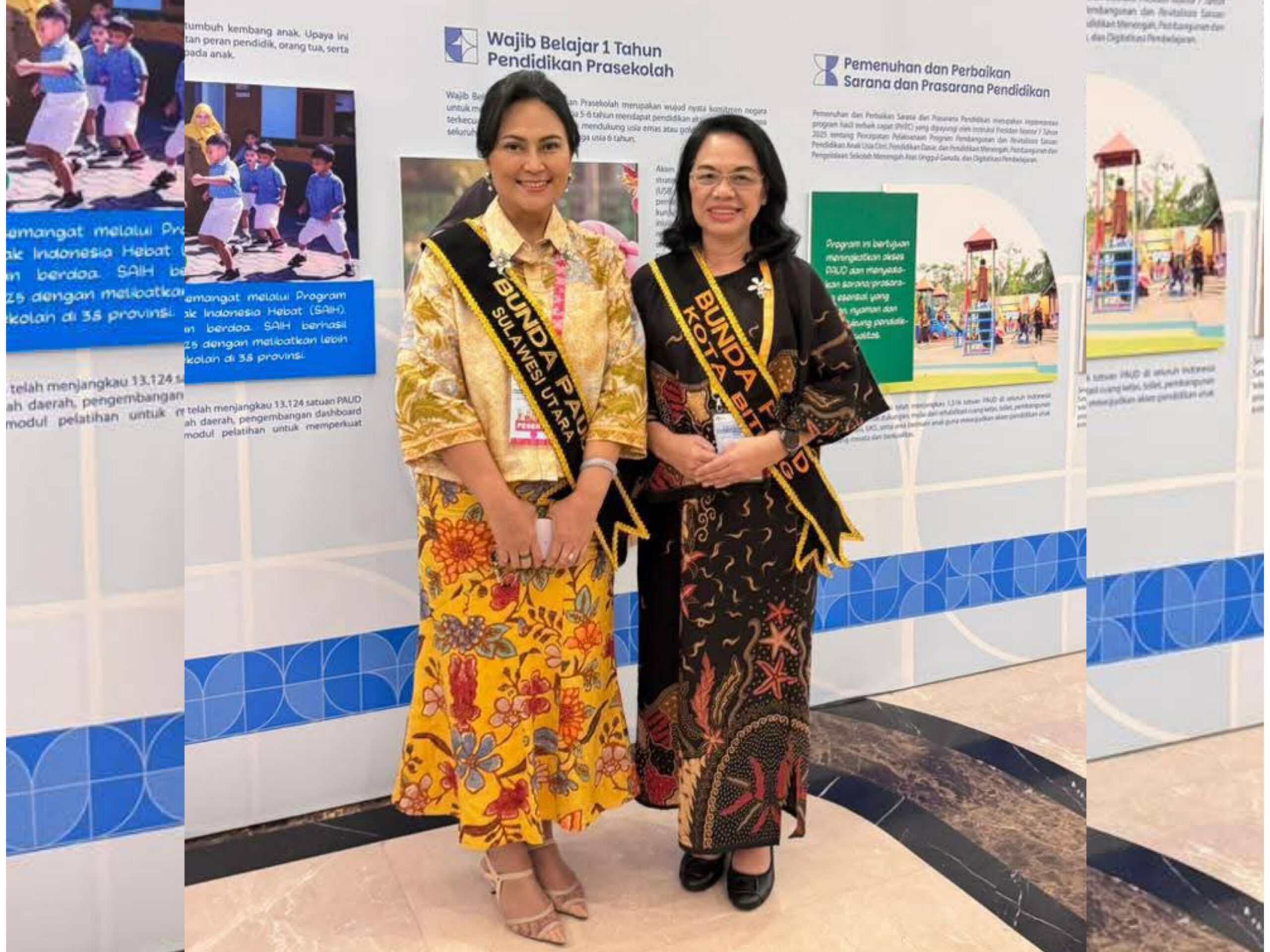 Bunda PAUD Kota Bitung, Ny Ellen Honandar Sondakh SE (kanan) bersama Bunda PAUD Sulawesi Utara, Ny Anik Yulius Selvanus (kiri) . (Foto: Istimewa)