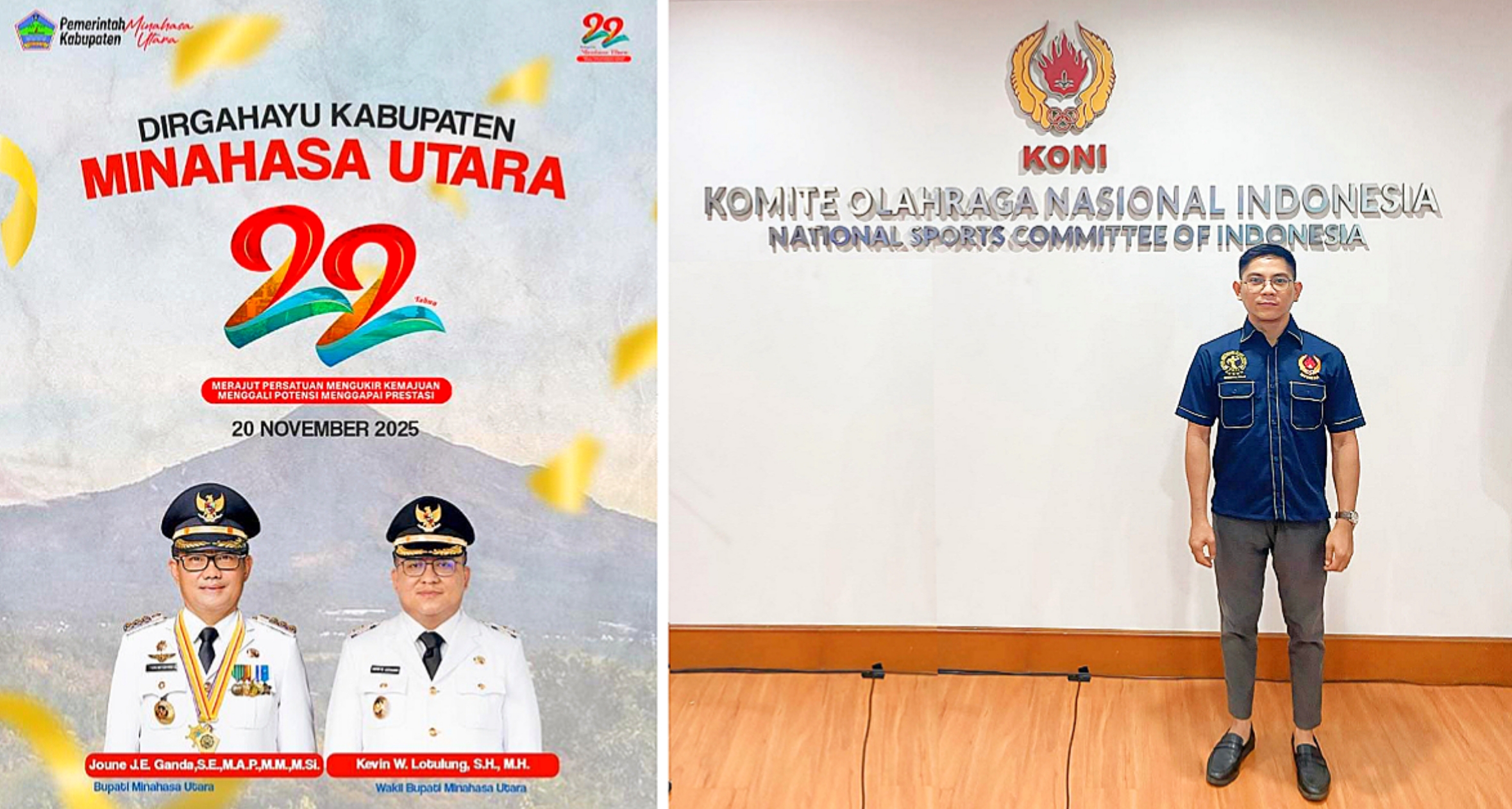 (Gambar kanan) Bendahara Umum Pengurus Pusat Persatuan Binaraga Fitness Indonesia (PP PBFI) masa bakti 2025–2029, Joshua Tangkere, S.H., M.Kn. (Foto: untuk SUDARA.ID)