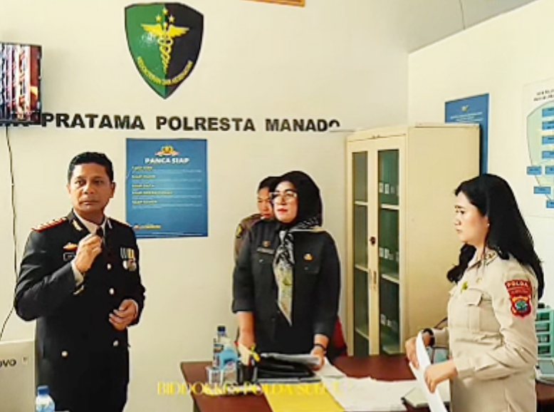 Kapolresta Manado, Kombes Pol Irham Halid SIK, saat menyambut kehadiran Kaur Yankes Subbid Kespol Biddokkes Polda Sulut Pembina dr. Faridah Alkatiri, M.Kes beserta Tim Supervisi FKTP Dokkes Polda Sulut. (Foto: Istimewa)