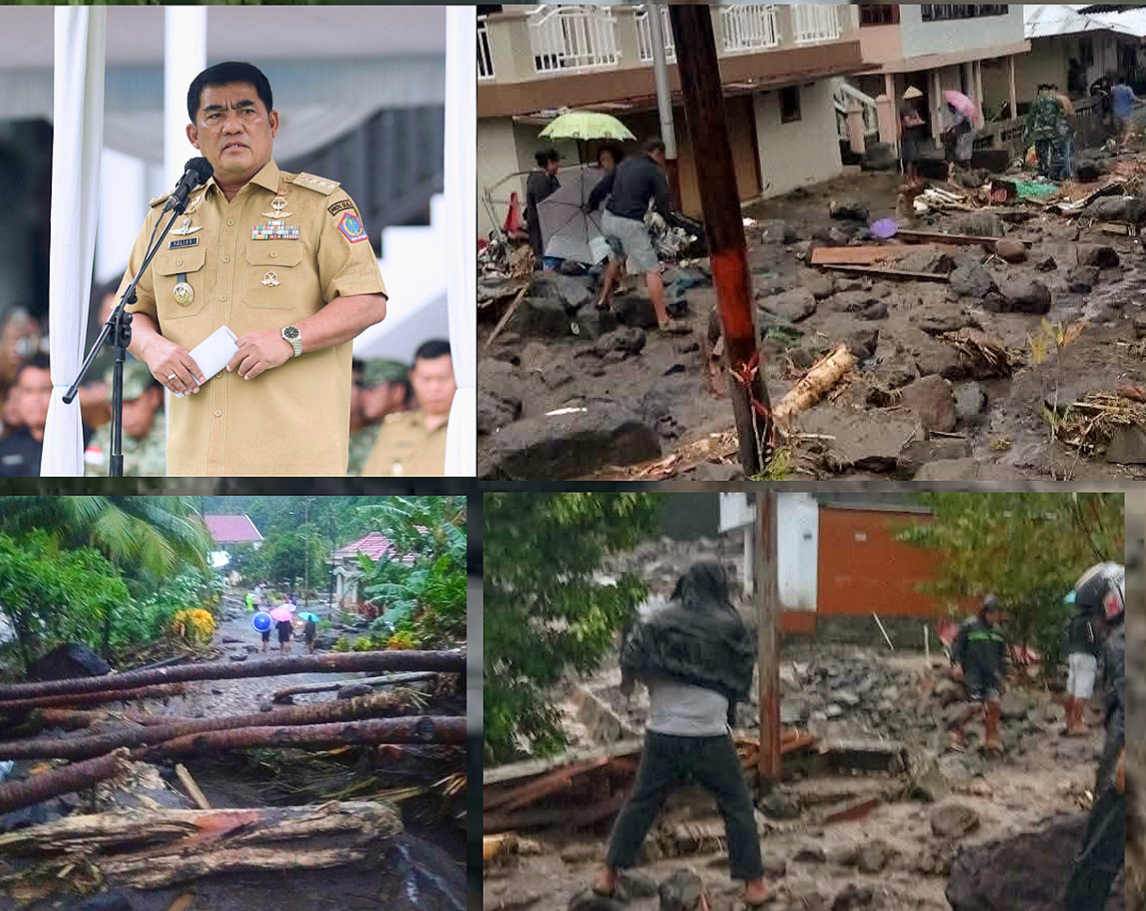 Gubernur Sulawesi Utara, Yulius Selvanus, dan foto lokasi terdampak bencana banjir bandang di Kecamatan Siau Timur, Kabupaten Sitaro.