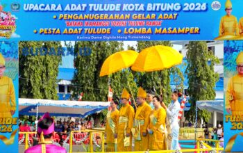 Penyambutan Walikota dan Wakil Walikota Bitung pada Upacara Adat Tulude Kota Bitung Tahun 2026.