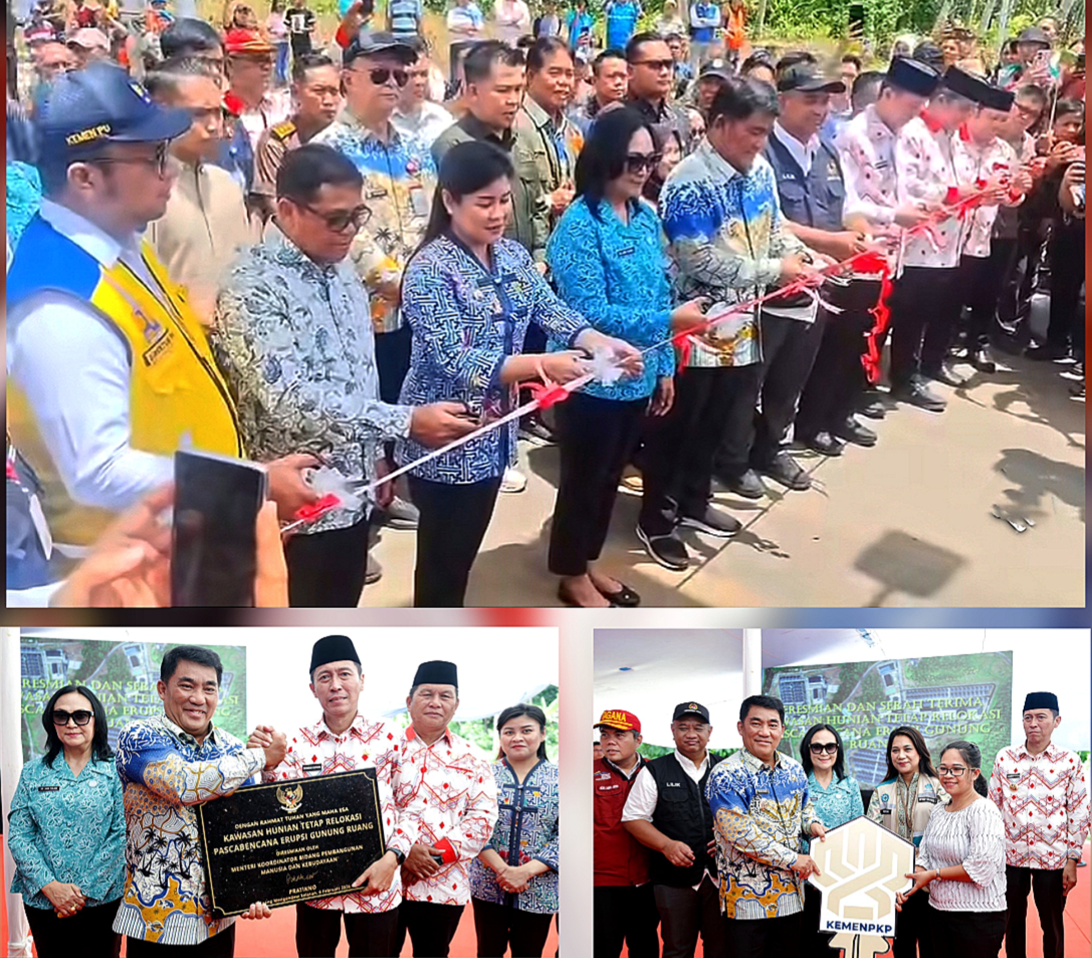 Peresmian dan Penyerahan kunci Rumah Hunian Tetap bagi warga penyintas bencana erupsi Gunung Ruang Sitaro, di Desa Modisi, Kecamatan Pinolosian Timur, Kabupaten Bolaang Mongondow Selatan (Bolsel), Sulawesi Utara. (Foto: Ist)