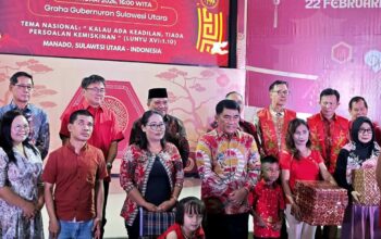 Gubernur Sulut, Yulius Selvanus, saat menghadiri perayaan Hari Raya Tahun Baru Imlek 2577 Kongzili yang diinisiasi oleh Majelis Tinggi Agama Khonghucu Indonesia (MATAKIN) Provinsi Sulawesi Utara di Graha Gubernuran, Minggu (22/02/2026). (Foto: Ist)