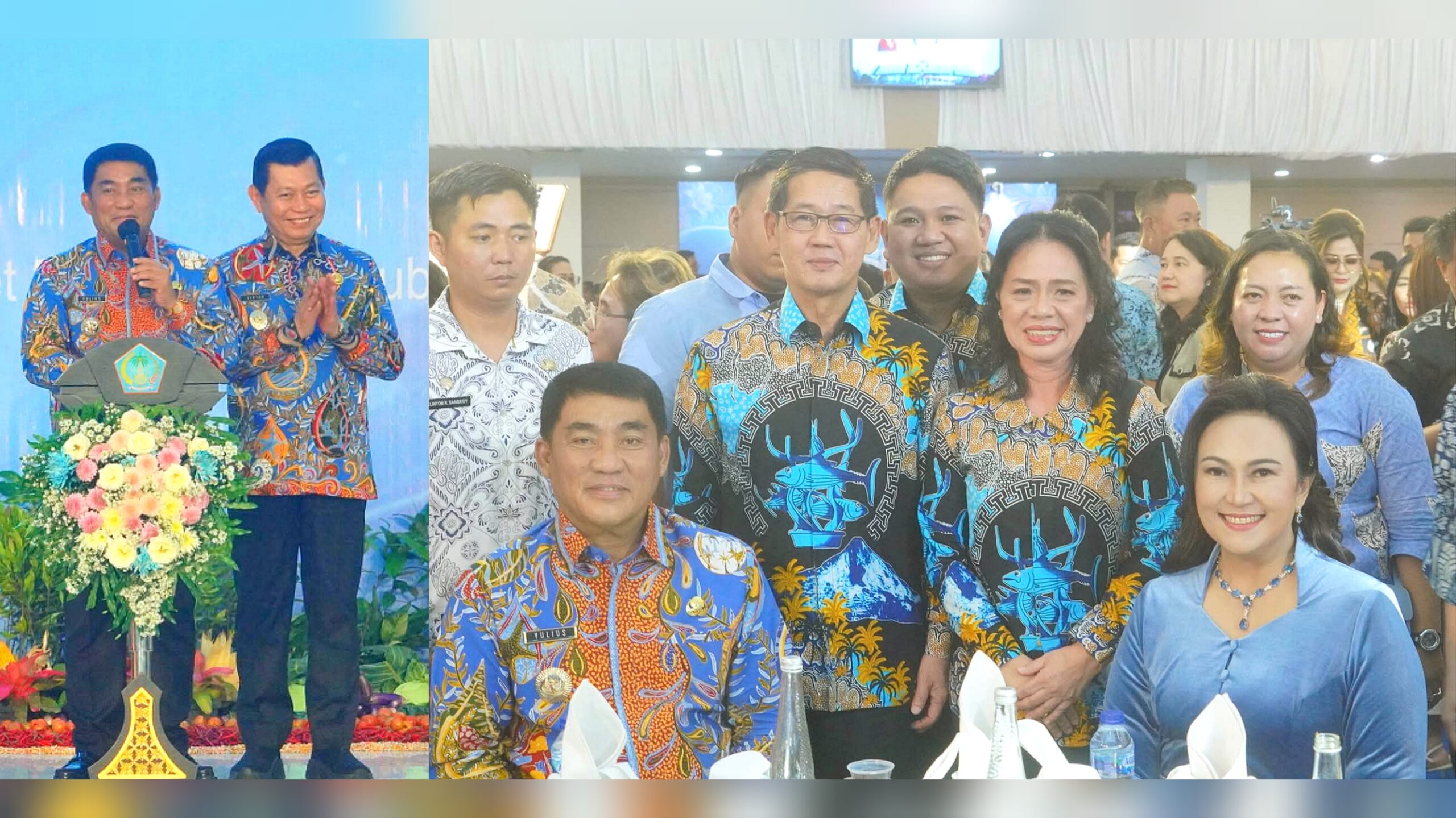 Kebersamaan Satu Tahun Kepemimpinan YSK-Victory, Walikota Bitung Hengky Honandar SE didampingi Ketua TP PKK Kota Bitung, Ny Ellen Honandar Sondakh SE bersama Wakil Walikota, Randito Maringka S Sos. (Foto: Ist)