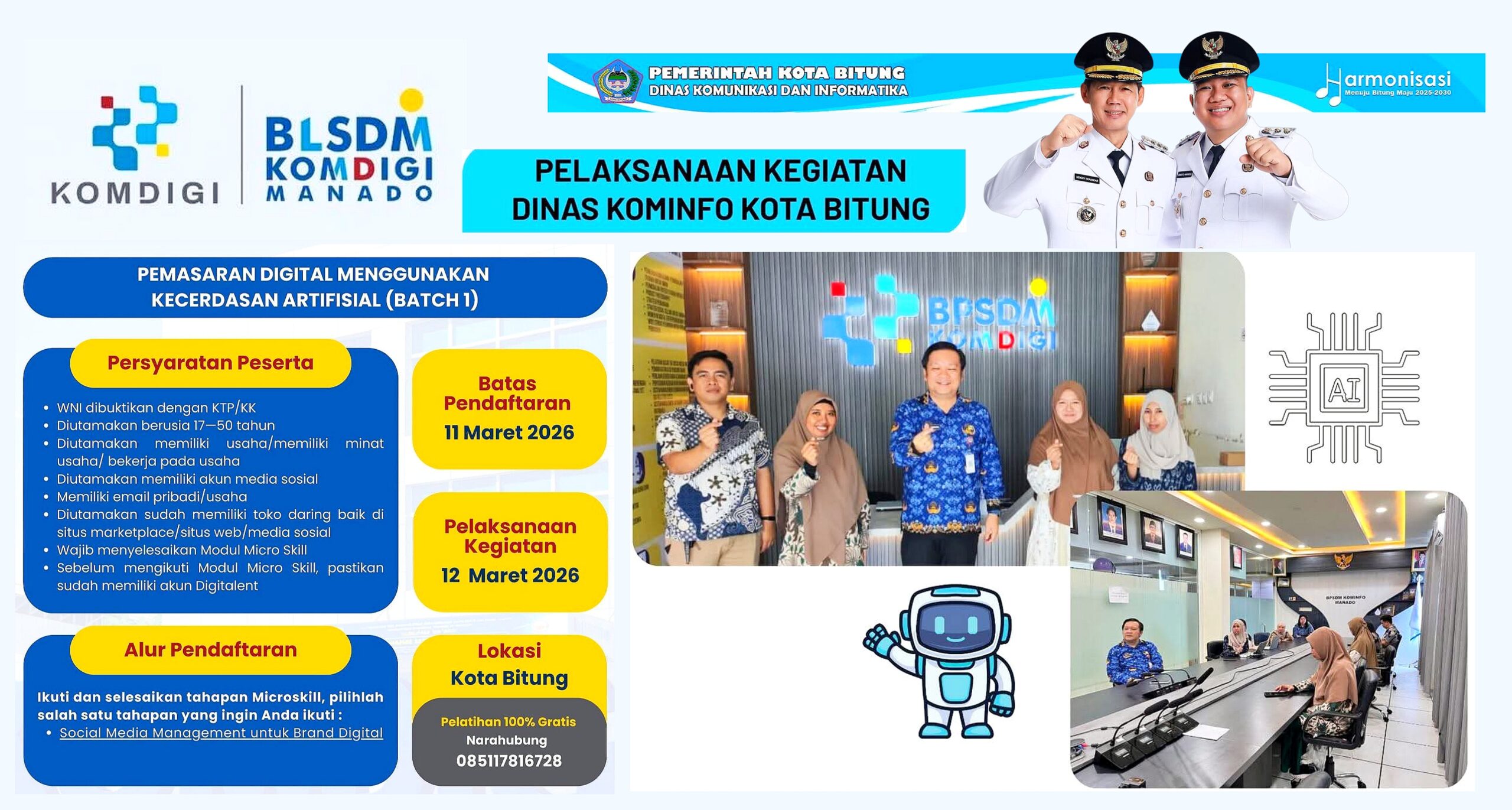 Pemkot Bitung buka Pelatihan Gratis bagi para pelaku UMKM, cara cerdas promosi dan pasarkan produk usaha berbasis AI di Medsos. (Foto: Istimewa/Ridho L Tobing)