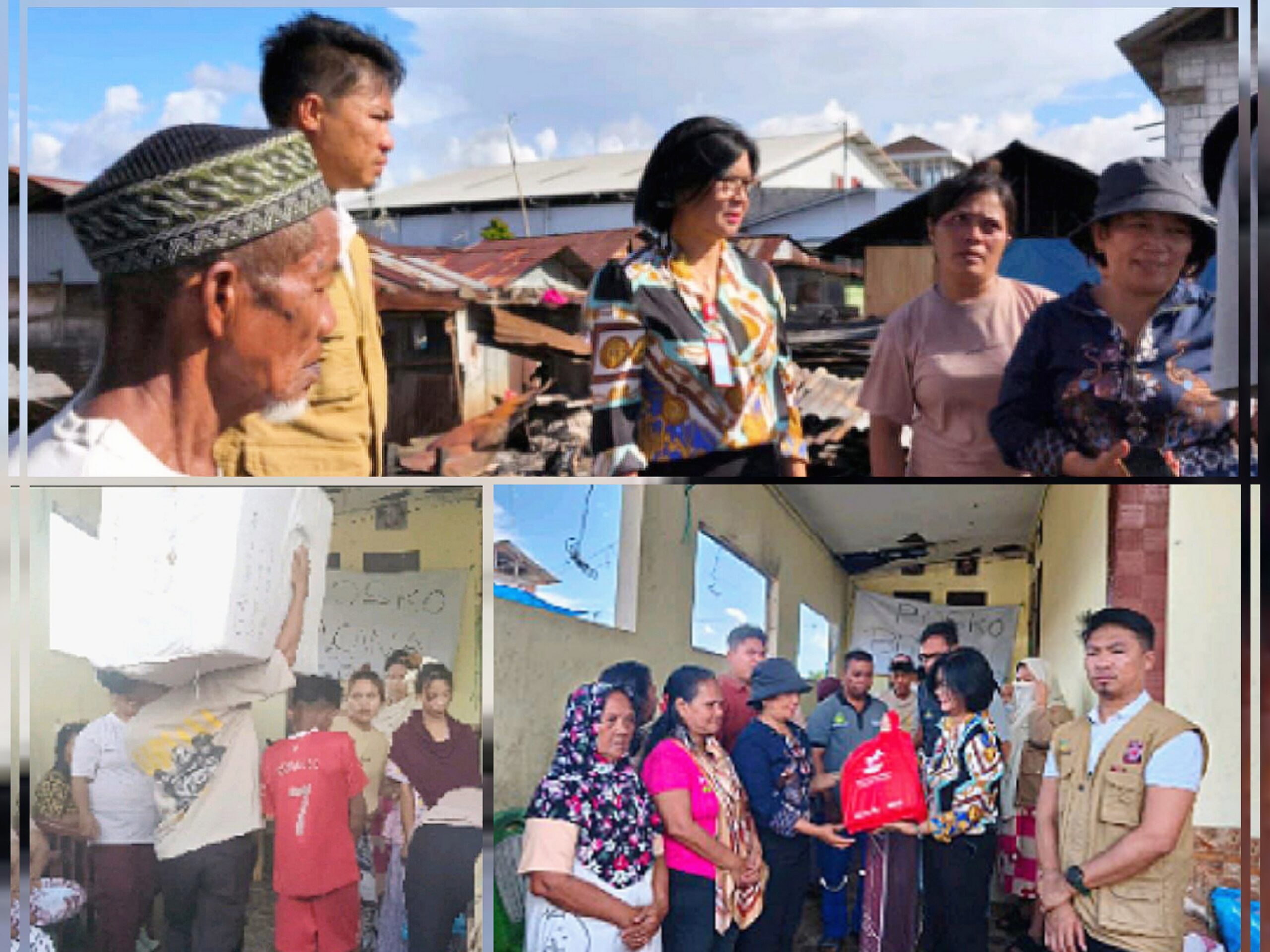 INSTRUKSI GUBERNUR: Kadis Sosial Sulut Wanda Musu saat menyalurkan bantuan logistik darurat bagi 15 KK korban kebakaran di Kelurahan Singkil 1, Manado, Kamis (26/3). Langkah ini wujud kepedulian kilat Pemprov Sulut. (Foto: Istimewa/SUDARA.ID)