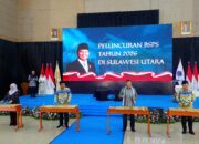 Ketua Satgas Perumahan Hashim Djojohadikusumo (kedua kanan) bersama Gubernur Sulut Yulius Selvanus (ketiga kanan), Dirjen Perumahan Perkotaan Sri Haryati (kiri), dan Wagub Victor Mailangkay (kanan) memukul Kolintang saat peluncuran BSPS 2026 di Graha Gubernuran, Manado, Rabu (8/4/2026). (Foto: Ridho L Tobing)