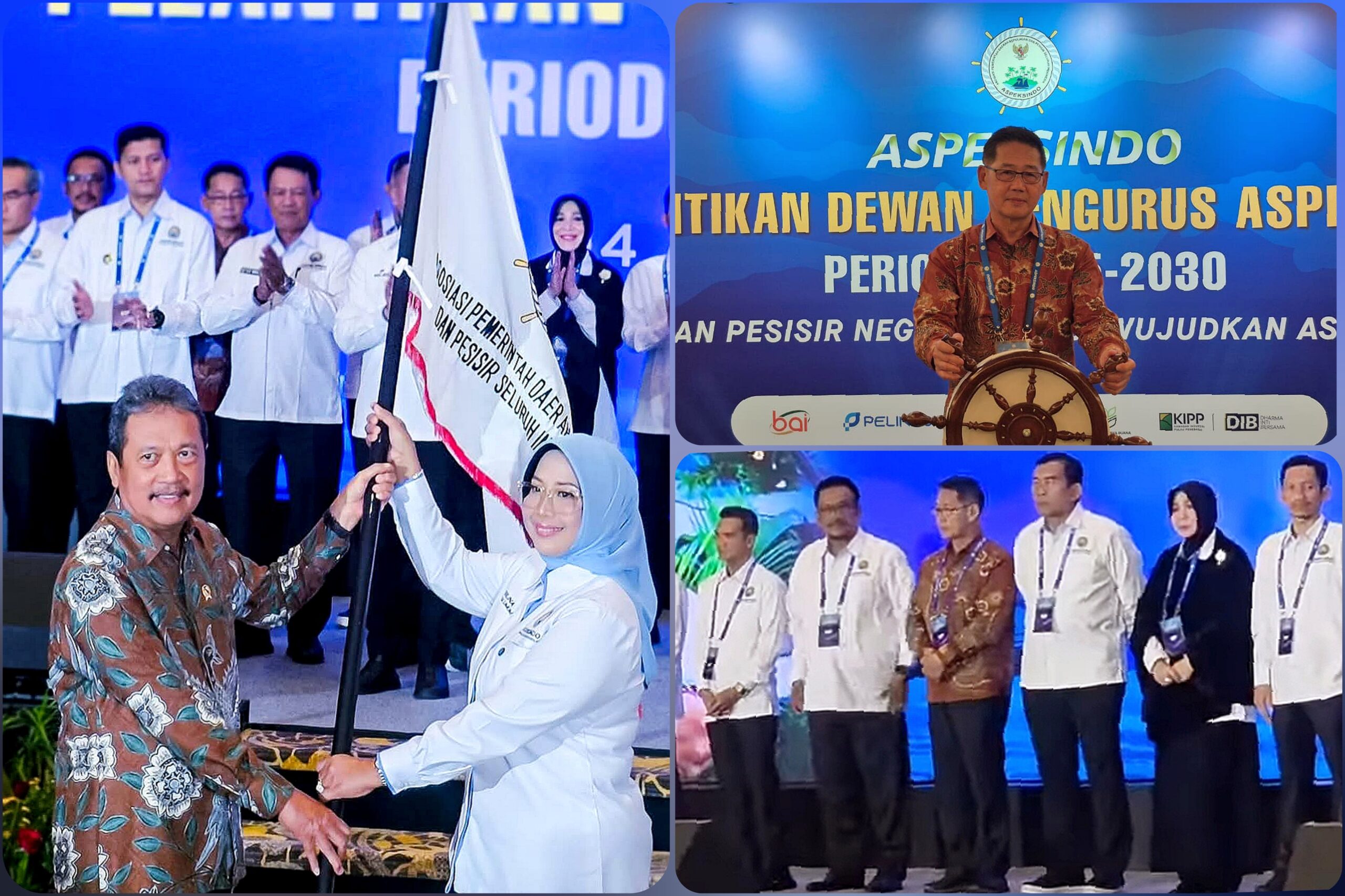 Walikota Bitung Hengky Honandar SE saat prosesi pelantikan pengurus pusat ASPEKSINDO periode 2025–2030 yang ditandai dengan penyerahan pataka organisasi oleh Menteri KKP Sakti Wahyu Trenggono kepada Ketua Umum ASPEKSINDO, Dr Hj Erlina SH MH, di Hotel Borobudur, Jakarta, pada Selasa (14/4/2026). (Foto: Dok. SUDARA.ID)