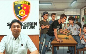 Kasat Reskrim Polres Bitung AKP Ahmad Anugrah (kiri) dan ilustrasi perlawanan siswa JK saat menghadapi komplotan pemalak di kantin sekolah (kanan). (Dok.SUDARA.ID)