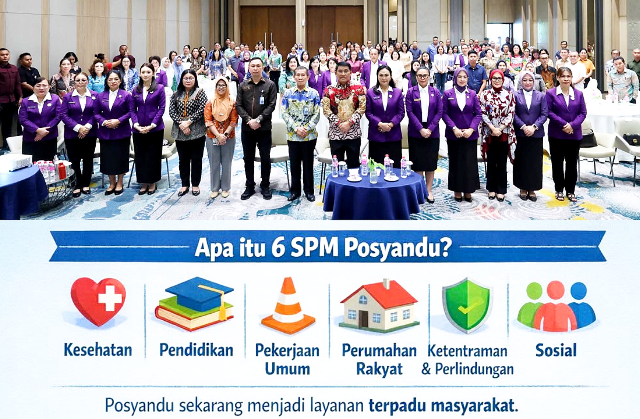 Gubernur Yulius Selvanus dan Ketua TP Posyandu Ny Anik Yulius Selvanus bersama peserta Rakorda usai menyepakati transformasi "Posyandu Sulut Bergerak Nyata". (Foto: Dok. Istimewa/SUDARA.ID)