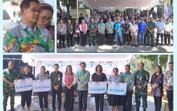 Walikota Bitung, Hengky Honandar SE, berfoto bersama perwakilan serikat buruh dan Forkopimda dalam peringatan May Day 2026 yang mengusung tema kesejahteraan dan perlindungan tenaga kerja. (Foto: Dok. Istimewa)