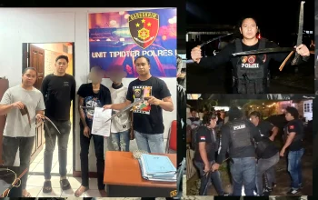 'TERLAKBAN': Dua 'pendekar jalanan' asal Kumersot tak berkutik setelah diringkus Team Tarsius dan Patroli Barat karena menantang warga berduel menggunakan sajam. (Foto: Dok. Polres Bitung)
