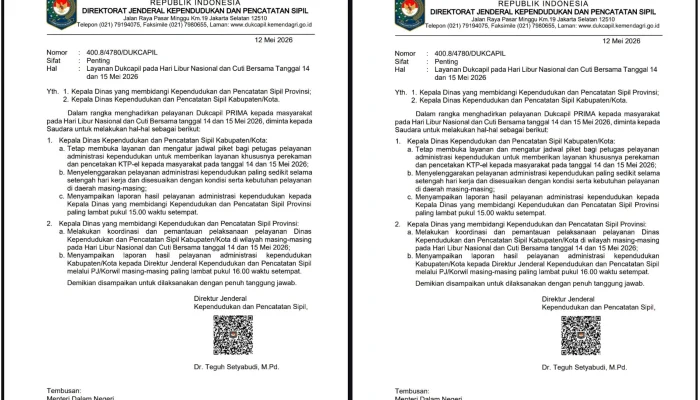 Dukcapil Sulut Tetap Buka Layanan Adminduk Libur 14-15 Mei 2026
