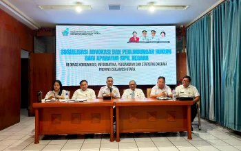 Koordinator LKBH Korpri Sulut, Marchelino Mewengkang dan Tim, bersama Kepala Dinas DKIPS Sulut, Zainudin Saleh Hilimi, saat gelar sosialisasi advokasi dan perlindungan hukum bagi ASN di lingkup Diskominfo Sulut, Rabu (20/5/2026). (Foto: Dok. Istimewa)