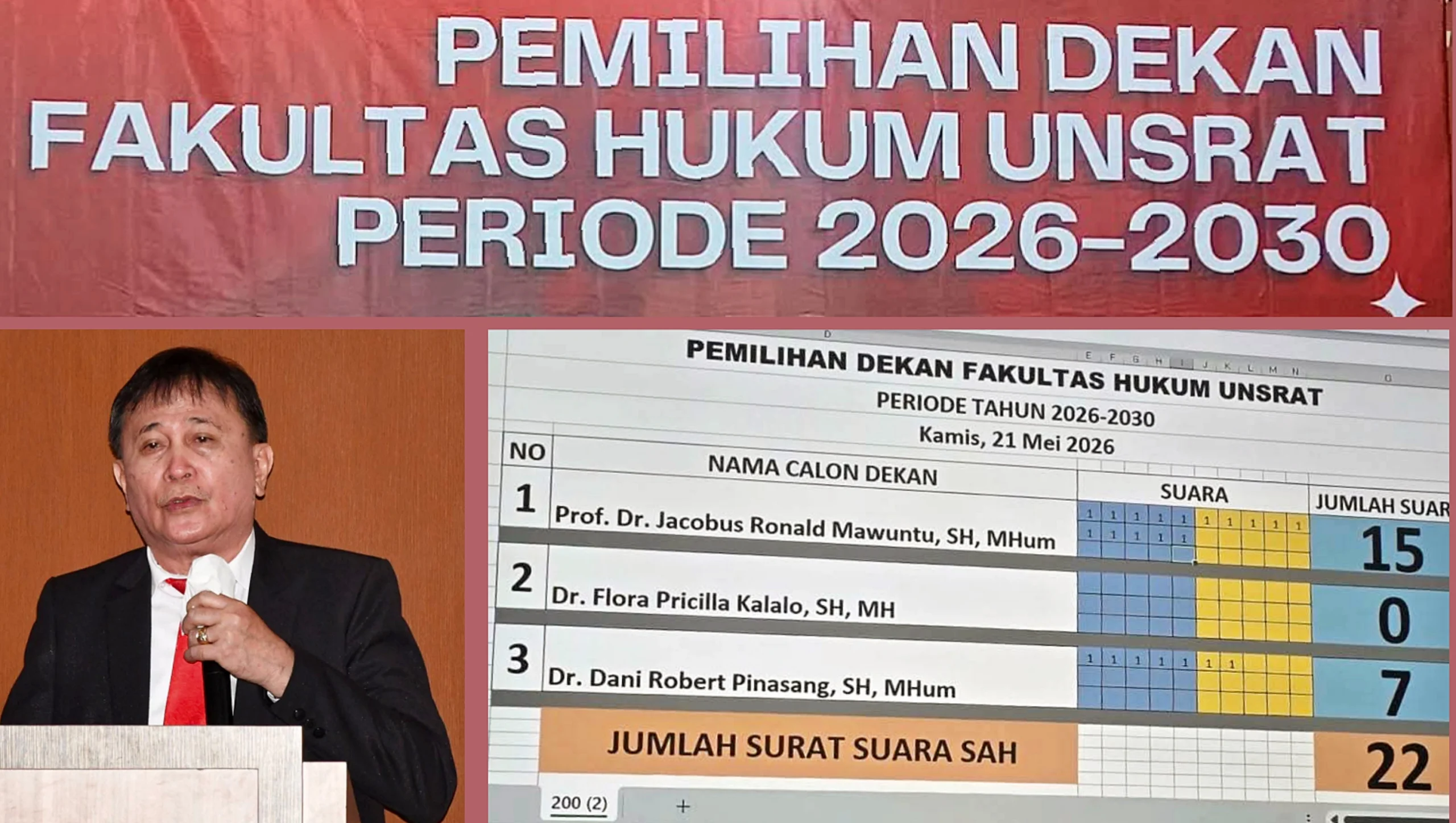 Prof. Ronald Mawuntu terpilih sebagai Dekan Fakultas Hukum Unsrat periode 2026–2030 dalam Sidang Senat Tertutup, Kamis (21/5/2026). (Foto: Istimewa)