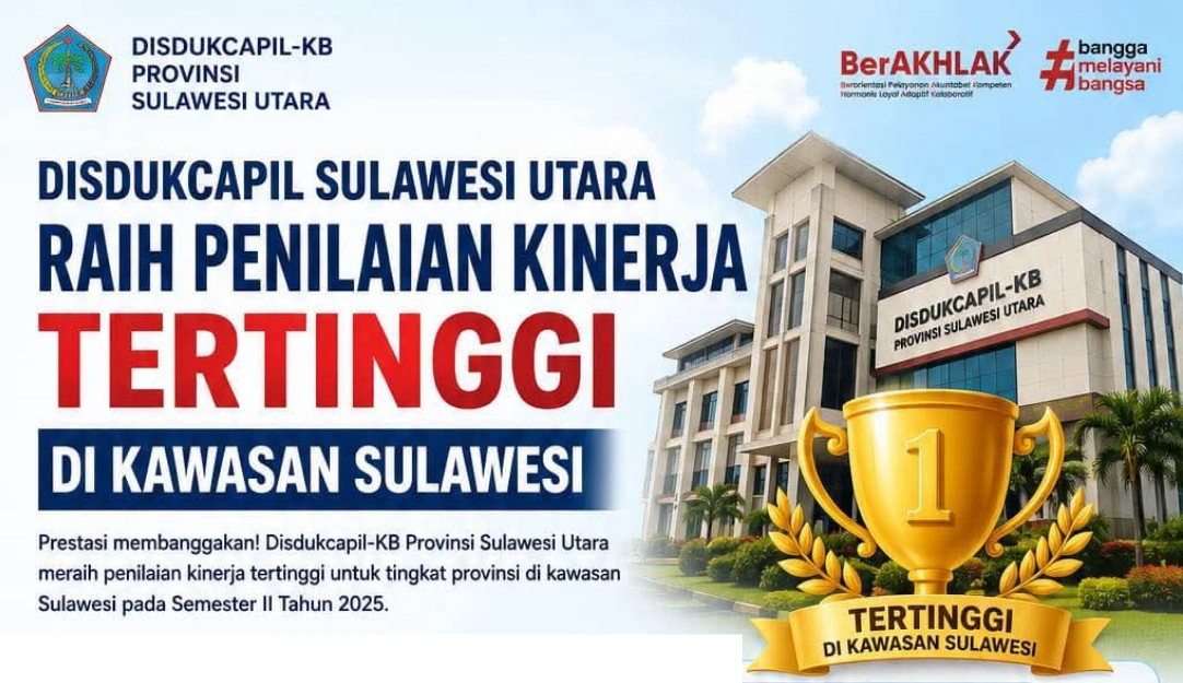 Disdukcapil-KB Sulut sukses meraih penilaian kinerja tertinggi se-Sulawesi pada Semester II Tahun 2025 berdasarkan Keputusan Mendagri terbaru. (Foto: Dok. Istimewa)