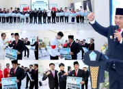 Gubernur Sulawesi Utara Yulius Selvanus saat menyerahkan bonus apresiasi kepada para pahlawan olahraga daerah di Wisma Negara Bumi Beringin, Manado, Senin (25/5/2026). (Foto: Humas Pemprov Sulut/SUDARA.ID)