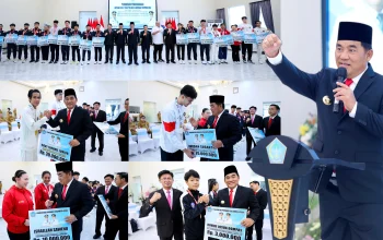 Gubernur Sulawesi Utara Yulius Selvanus saat menyerahkan bonus apresiasi kepada para pahlawan olahraga daerah di Wisma Negara Bumi Beringin, Manado, Senin (25/5/2026). (Foto: Humas Pemprov Sulut/SUDARA.ID)