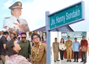 DIABADIKAN: Walikota Bitung Hengky Honandar saat meresmikan perubahan nama Jalan Lingkar Lembeh menjadi Jalan Hanny Sondakh di depan Kantor Camat Lembeh Selatan, Selasa (26/5/2026). (Foto: Dok. Pemkot Bitung/SUDARA.ID)