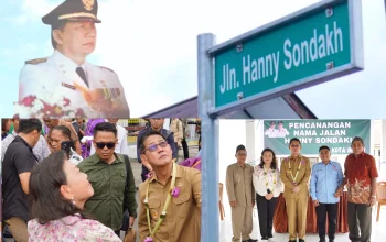 DIABADIKAN: Walikota Bitung Hengky Honandar saat meresmikan perubahan nama Jalan Lingkar Lembeh menjadi Jalan Hanny Sondakh di depan Kantor Camat Lembeh Selatan, Selasa (26/5/2026). (Foto: Dok. Pemkot Bitung/SUDARA.ID)