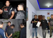 Tersangka F (18) bersama sebilah senjata tajam jenis pisau badik saat diamankan di Mako Polres Bitung usai terjaring patroli Team Tarsius di Kelurahan Pateten Dua, Minggu (31/5/2026) dini hari. (Foto: Dok. Humas Polres Bitung)
