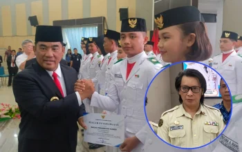 Momen Gubernur Sulut Yulius Selvanus turun langsung menyerahkan penghargaan untuk purna Paskibraka di Aula Mapalus, Senin (1/6/2026). Langkah ini mendapat pujian tinggi dari Ketua PPI Sulut Hendro Kawatak (insert). (Foto: SUDARA.ID)