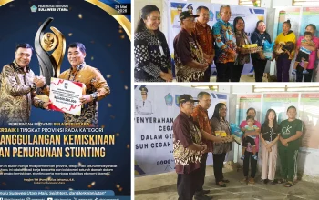 AKSI NYATA GUBERNUR: Jajaran Pemprov Sulut menyerahkan bantuan nutrisi program 'Genting' instruksi Gubernur Yulius Selvanus kepada keluarga risiko stunting di Desa Mariri Raya, Poigar, Bolmong, Kamis (4/6/2026). (Foto: Istimewa/Dok.SUDARA.ID)