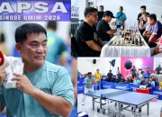 Gubernur Sulawesi Utara Yulius Selvanus menunjukkan sportivitasnya dengan berpartisipasi langsung dalam dua perlombaan di Hapsa PKB GMIM 2026. Di kiri, ia tampak serius dalam lomba catur, dan di kanan, ia bersemangat dalam turnamen tenis meja. (Foto: Istimewa/ SUDARA.ID)