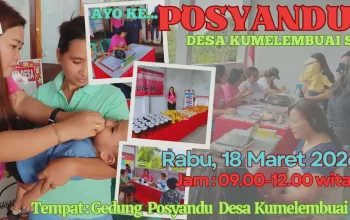 Kegiatan Pos Pelayanan Terpdau (Posyandu) untuk Balita dan warga lanjut usia (Lansia) di Desa Kumelembuai Satu.