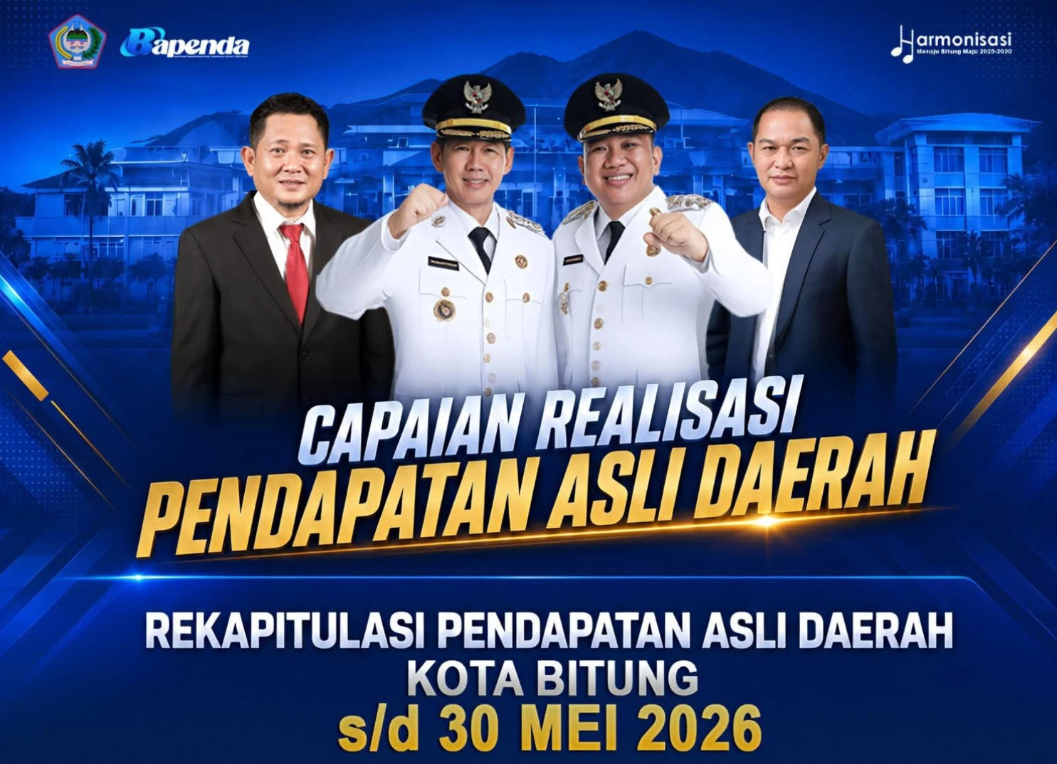 ERA HHRM: Realisasi Pendapatan Asli Daerah (PAD) Pemkot Bitung hingga Mei 2026 mencatatkan tren progresif dengan capaian 45,98% dari target tahunan, disokong kuat oleh sektor pajak daerah. (Foto: Istimewa)