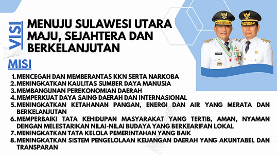 Visi dan Misi Kepemimpinan Gubernur Sulut Mayjen TNI (Purn) Yulius Selvanus SE dan Wakil Gubernur Dr J Victor Mailangkay SH MH (Yulius-Victor). (Foto: Istimewa)