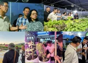Walikota Bitung Hengky Honandar bersama Ny. Ellen Honandar Sondakh dan jajaran kontingen daerah saat mengamati langsung perkembangan mekanisasi pertanian dan perikanan di arena PENAS XVII Gorontalo. (Foto: Istimewa/Dok. SUDARA.ID)
