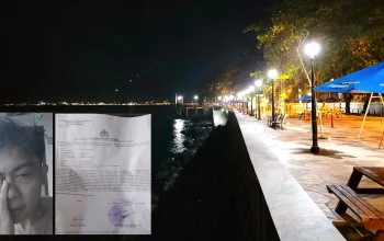 Malalayang Beach Walk (MBW) Manado. Insert gambar: Korban penganiayaan dan penjarahan dan surat Laporan Kepolisian. (Foto: Istimewa)