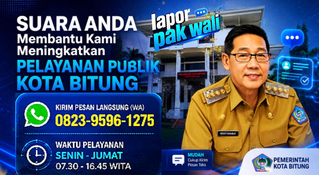 Pemkot Bitung resmi meluncurkan layanan aduan warga via WhatsApp "Lapor Pak Wali!". Segera catat nomornya untuk kemudahan pelayanan publik Anda. (Foto: DisKominfo Bitung/Dok. SUDARA.ID)