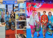 Ketua Dekranasda Kota Bitung, Ny. Ellen Honandar Sondakh, SE, Didampingi Sekretaris Dekranasda Ny. Jacinta Maribell Maringka Gumolung, saat menghadiri rangkaian HUT ke-46 Dekranas dan pameran produk UMKM di Makassar, Sulawesi Selatan. (Foto: Dok. Istimewa)