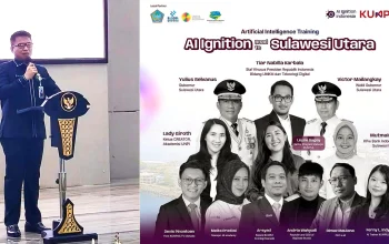 Momen Sekretaris Daerah Provinsi Sulawesi Utara, Tahlis Gallang, S.IP, M.M, saat memberikan sambutan dan membuka secara resmi AI Ignition Program 2026 di Aula Mapalus Kantor Gubernur Sulut, Selasa (14/7/2026). Program strategis ini berfokus pada penguatan kapasitas generasi digital Sulut dan UMKM menghadapi era kecerdasan buatan. (Foto: Istimewa)