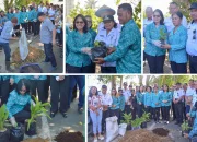 AKSI NYATA: Ketua TP PKK Kota Bitung Ellen Honandar-Sondakh SE, saat memimpin langsung praktik pembuatan kompos dari sampah rumah tangga di Kelurahan Batulubang, Lembeh Selatan, Rabu (15/7/2026). Kegiatan ini dipadukan dengan penguatan ketahanan pangan keluarga lewat pembagian bibit tanaman. (Foto: Istimewa)